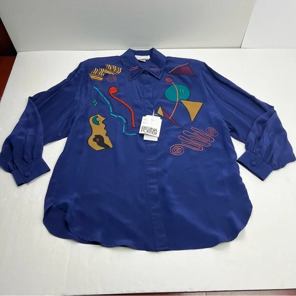 Regina Porter Womens Large Purple Blue Wicked 90s Shirt & Pants 100%‎ Silk NEW - Picture 9 of 16